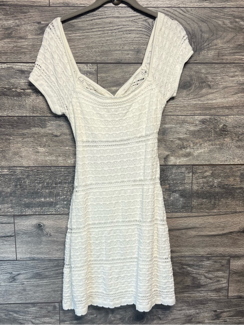 Hollister White Lace Knit Fit & Flare Dress Women’s Medium Open Back Cottagecore